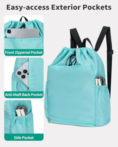 Drawstring Backpack with Shoe & Wet Compartments, Cup & Ball Holders, Green - color: Mint Green