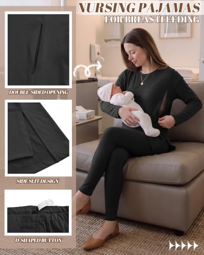 Neer Maternity Nursing Pajamas Sets 2 Piece Outfits - color: Black, size: XX-Large