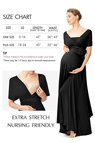 72styles Maternity Multi-Way Wrap Infinity Maxi Dress for Baby Shower - color: Black, size: One Size