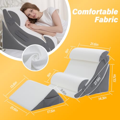 Wedge Pillow Set for After Surgery – 5PCS Orthopedic Bed Wedge Pillow Set for Sleeping, Body, Back and Leg Pain Relief - color: Grey