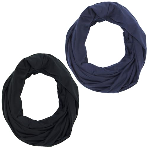 2pk Scarves Breastfeeding Privacy Cover Infinity Scarf Soft, Blue & Black - color: Navy Blue & Solid Black