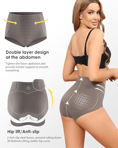 LEVAO Women's Tummy Control Underwear High Waisted Seamless Panties 4 Pack - color: Black,nude,reddish Brown,khaki, size: Medium