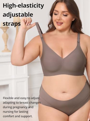 Jelly Support Wireless Nursing Bra V Neck Front Easy Open Clips Maternity Breastfeeding Bralette - color: Brown, size: Large