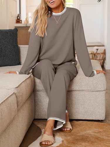 LILLUSORY Lounge Sets Womens 2 Piece Matching 2026 Fall Knit Sweater Set - color: Mocha, size: Small
