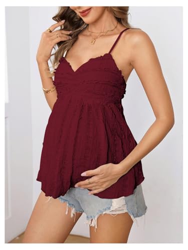 MakeMeChic Women's Maternity Babydoll Tank Tops Peplum Ruffle Cami Top - color: Red, size: X-Large