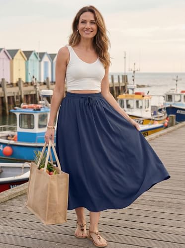 HiMONE Womens Satin Maxi Skirt High Waisted A Line Elegant Long - color: Navy, size: Medium