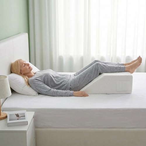 Wedge Pillow Cover for 24x21x8 Leg Elevation Cushion, Knee Pillow Cover, Hypoallergenic Replacement Pillowcase with Zipper & Pockets - color: White