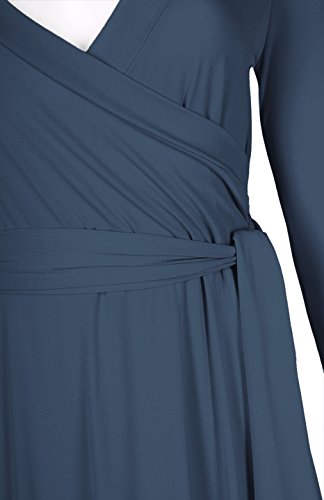Women's 3/4 Sleeve Deep V-Neck Maxi Faux Wrap Solid Plus Size Dress - color: Charcoal-v-neck, size: Medium