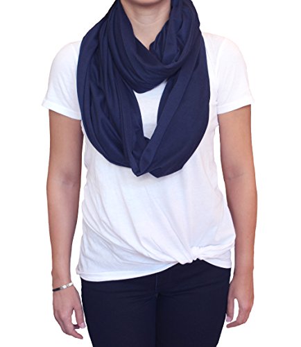 2pk Scarves Breastfeeding Privacy Cover Infinity Scarf Soft, Blue & Black - color: Navy Blue & Solid Black