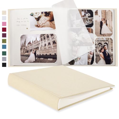 Pssoss Large Linen DIY Scrapbook Album with Writing Space, 100 Pages, Beige - color: Beige