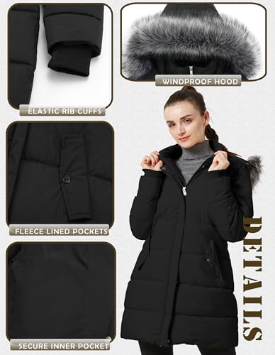 GGleaf Women's Winter Thicken Puffer Coat (Standard & Plus Size) Warm Snow Jacket with Fur Removable Hood - color: Black, size: 2X