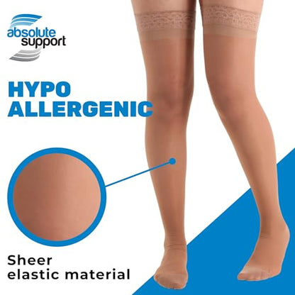ABSOLUTE SUPPORT Women Compression Thigh High, 15-20mmHg, Beige, X-Large - color: Beige, size: XL
