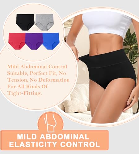MISSWHO Cotton High Waisted Women Underwear Soft Briefs Full Coverage Comfy Ladies Panties (Regular & Plus Size) - color: 5 Pack=multicolor-a2, size: X-Large