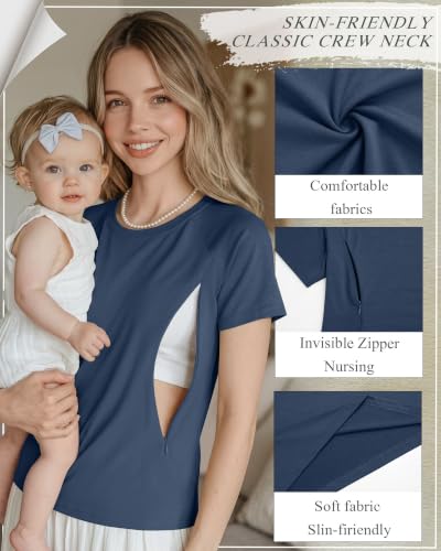Huukeay 3 Pack Women's Nursing Tops - color: Haze Blue, White, Black, size: Large