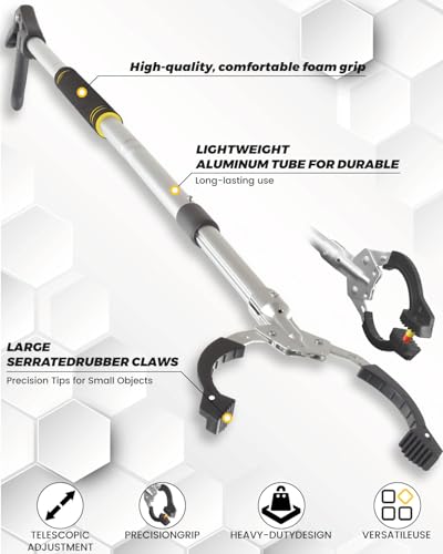 Heavy Duty Grabber Reacher Tool, Grabber Pickup Tool Extra Lon 53" Trash Picker Upper Grabber Heavy Duty Stainless Steel Thickened Non-Slip 6 inch Wide Jaws Claw Reaching Tool