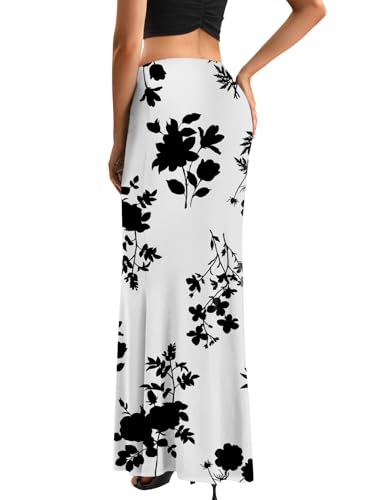KIFOVEN Women's High Waist Elastic Maxi Skirt - color: Flower-10, size: X-Small