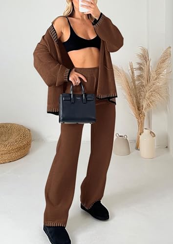 PRETTYGARDEN Women's Fall 2 Piece Knit Sweater Lounge Set - color: Coffee, size: Small