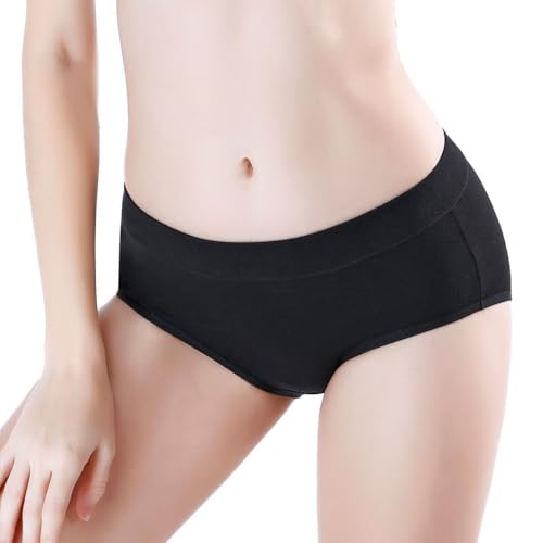 wirarpa Women's Underwear Cotton Mid Waisted Ladies Panties Full Coverage Briefs 4 Pack (Regular & Plus Size) - color: Black-4 Pack, size: Medium