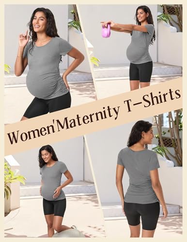 Happy.angel Women's Maternity Shirts Short Sleeve Pregnancy Top Tees - color: Light Grey, size: Large