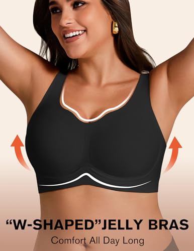 Jelly Bras for Women Plus Size No Underwire Push Up Full Coverage Minimizer Bra Seamless Wireless Bralette - color: Black, size: XX-Large