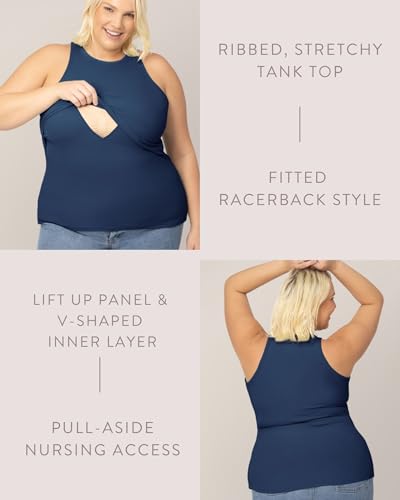 Kindred Bravely Ribbed Racerback Nursing Tank Top for Breastfeeding - color: Navy, size: X-Small