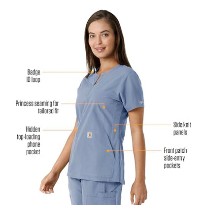 Carhartt Scrubs C12413 Women's Force® Essentials Modern Fit Notch Neck - color: Ceil Blue, size: X-Small
