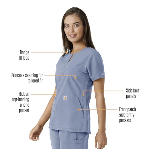 Carhartt Scrubs C12413 Women's Force® Essentials Modern Fit Notch Neck - color: Ceil Blue, size: X-Large