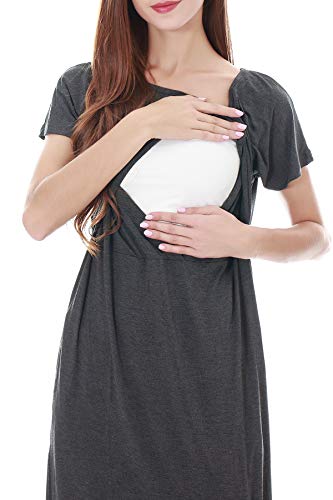 Smallshow Women's Maternity Nursing Dresses Split Long Dress for Breastfeeding - color: Dim Grey, size: X-Large