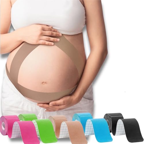 Precut Maternity Belly Support Kinesiology Tape, Gentle Skin-Friendly Adhesive Tape for Pregnant Belly, Bonus Bandage Scissors, Pregnancy Support Strips, Back Pain Relief Tape (Beige) - color: Beige