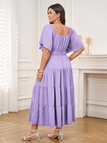 Plus Size Casual Summer Boho Maxi Long Dresses for Curvy Women - color: Lilac, size: 3X-Large Plus