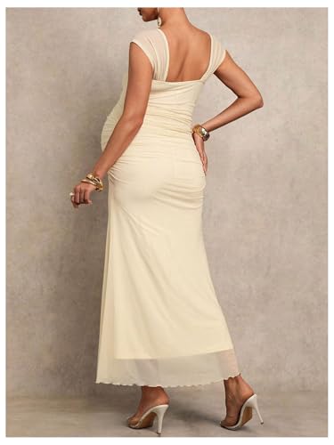 Floerns Women's Maternity Mesh Cap Sleeve Fishtail Long Pregnancy Dresses - size: XX-Large