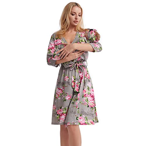 Galabloomer Maternity Robe and Receiving Blanket, Matching Mommy Labor Robe - color: Gray, size: X-Large