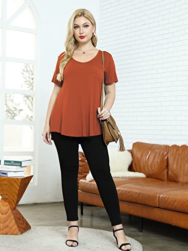 BELAROI Women Plus Size Tops V-Neck Tunics Shirts - color: Dark Orange, size: Medium