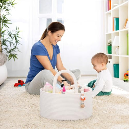 COMSE Large Cotton Rope Baby Diaper Caddy Organizer with Handles, White - color: White, size: Large