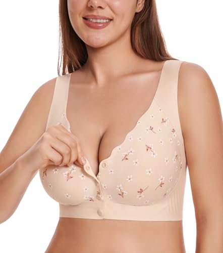 Wireless Front Close Bras for Women, Jelly Post Surgery Push Up Bralettes - color: Beige, size: Medium