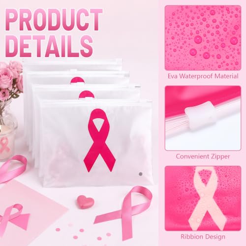 100 Sets Pink Ribbon Breast Awareness Makeup Bags 7.87x6in