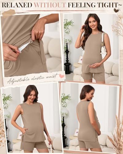 Riyiper Women's Maternity 2 Piece Casual Outfits Sets - color: Khaki, size: Small