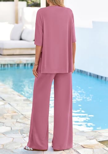 KIRUNDO Two Piece Sets for Women 2026 Summer Lounge Set - color: Pink, size: Large