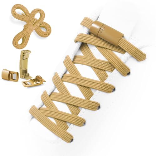 Aiboxin Elastic No Tie Shoelaces for Kids Adults Tieless Stretch Shoe Laces - color: Khaki