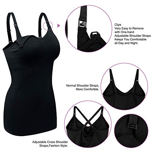 Womens Maternity Nursing Tank Cami for Breastfeeding with Adjustable Straps - color: Black/Dgrey/Green, size: Medium
