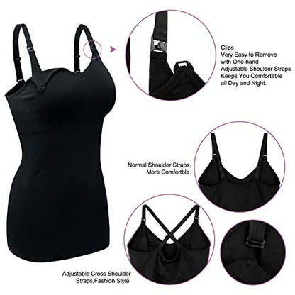 Womens Maternity Nursing Tank Cami for Breastfeeding with Adjustable Straps - color: Black/Grey, size: Small