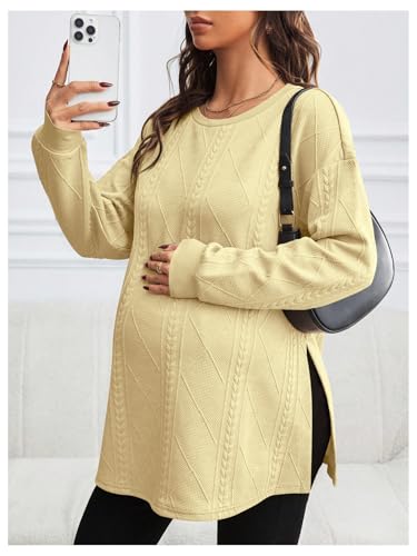 MakeMeChic Women's Maternity Sweatshirt Split Fall Maternity Clothes Tops - color: Apricot, size: Medium