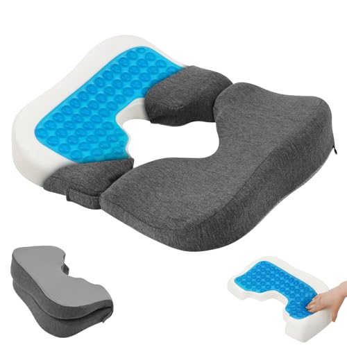 Gel Wheelchair Seat Cushion, Foldable Bed Sore Cushion for Butt, Pressure Relief Pad Relieves Hemorrhoid, Sciatica, Coccyx & Sacrum Pain, Ideal for Elderly, Pregnant Women & Sedentary Users