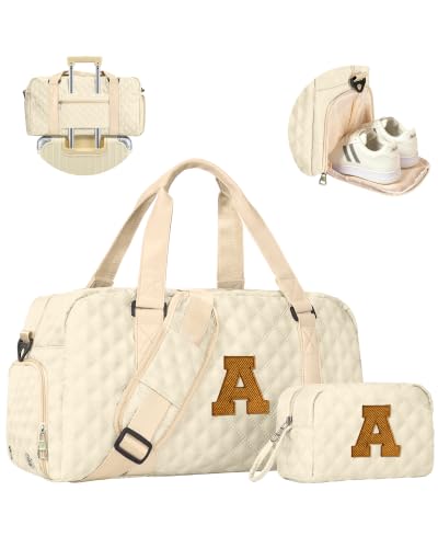 Duffle Bag Teen Girl Gifts Trendy Stuff Initial Travel Weekender Dance Bag - color: off whtie, style: A