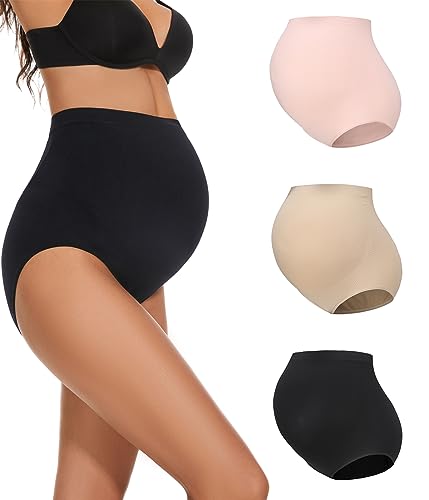 Maternity Underwear Over Bump, Seamless Maternity Support Panties, Plus Size, Multi Pack - color: 3 Pack. Black + Nude + Pink, size: 5X-Large