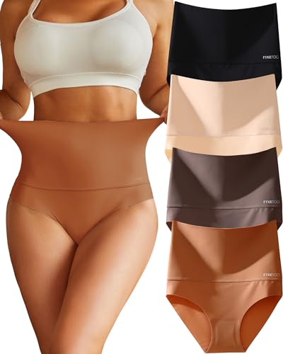 FINETOO Light Tummy Control Underwear Women High Waisted Briefs Plus Size Shapewear Under Dress Ladies Panties S-XXXL - color: Black+nude+brown+coffee, size: Small