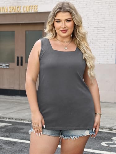3 Pack Women Plus Size Tank Tops Basic Square Neck Sleeveless Tees - color: Black White Darkgrey, size: Large Plus