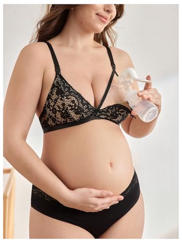 MakeMeChic Women's Nursing Bras for Breastfeeding Lace Maternity Lingerie - color: Black Lace, size: Medium