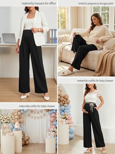 BLENCOT Women Maternity Work Pants Elastic High Waist Dressy Casual - color: Black, size: XX-Large
