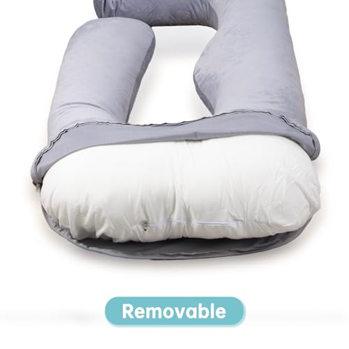 Pregnancy Pillow Replacement Cover Compatible with Momcozy Pillows, Removable and Washable U Shaped Smooth Maternity Pillow Cover, Soft Large Pillow Protector for Side, Gray (ONLY Pillowcase)